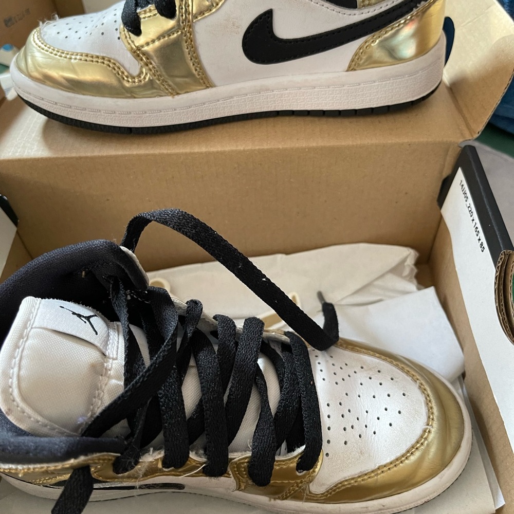 Nike Air Jordan Size 12 Toddler Sneakers -Gently Used-White/Black & Gold